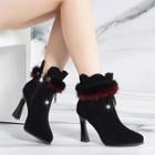 Fluffy Pointed Block Heel Ankle Boots
