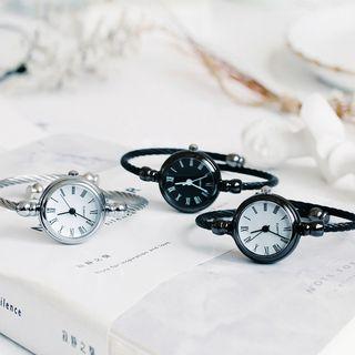 Roman Numeral Ribbed Open Bangle Watch