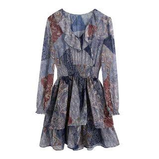 Long-sleeve Paisley Print Mini Dress