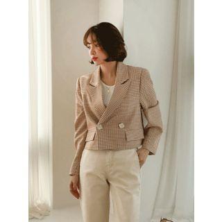 Peaked-lapel Check Cropped Jacket