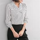 Double-breasted Button Stripe Blouse