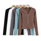 Long-sleeve Metal-closure Knit Top