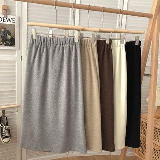 Plain High-waist Thick Midi Skirt
