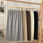 Plain High-waist Thick Midi Skirt