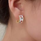 Flower Alloy Open Hoop Earring 1 Pair - White & Gold - One Size