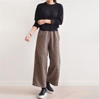 Set: Round-neck Plain T-shirt + Band-waist Pants