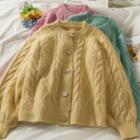 Cable-knit Crew-neck Cardigan In 7 Colors
