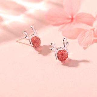 925 Sterling Silver Crystal Antlers Earrings 1 Pair - As Shown In Figure - One Size