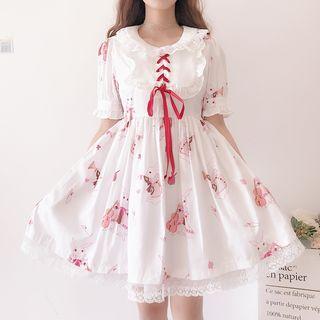 Short-sleeve Rabbit Print Mini A-line Dress