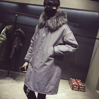 Drawstring Faux-fur Trim Hooded Coat