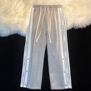 Lettering Button-side Straight Leg Pants