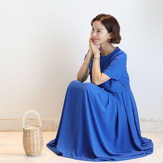Round-neck Pleated-hem A-line Dress