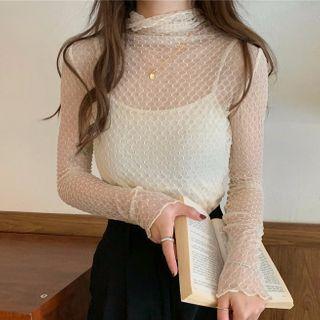 Set: Turtleneck Long-sleeve Lace Top + Camisole Top