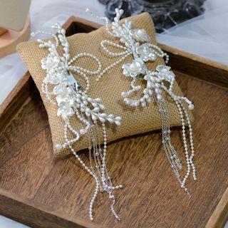 Set Of 2: Flower Beaded Headpiece Set Of 2 - White - One Size