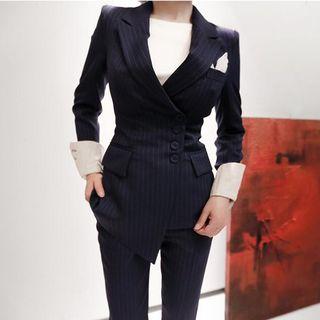 Set: Striped Buttoned Blazer + Striped Slim-fit Pants