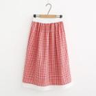 Perforated Trim Gingham A-line Midi Skirt