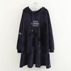 Letter Embroidered Ruffle Hem Hoodie Dress