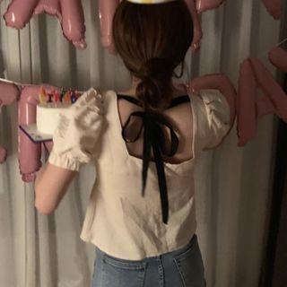 Short-sleeve Bow Back Top White - One Size