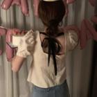 Short-sleeve Bow Back Top White - One Size