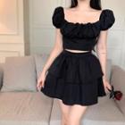 Square-neck Cropped Top / Mini Skirt