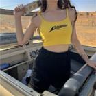 Spaghetti Strap Letter Cropped Top Yellow - One Size