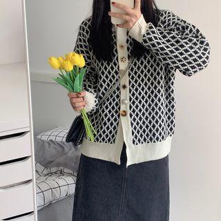 Long-sleeve Argyle Cardigan Cardigan - One Size