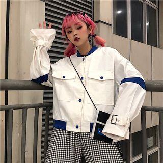 Color Block Baseball Jacket White - One Size