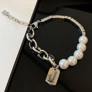 Titanium Steel Faux Pearl Bracelet 1 Pc - Silver - One Size