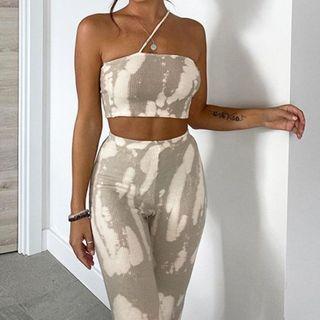 Set: One-shoulder Crop Camisole Top + Skinny Pants