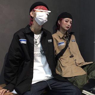 Couple Matching Applique Pocket Detail Shirt