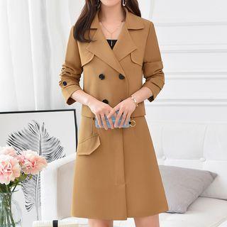 Set: Double-breasted Jacket + Pocket-detail A-line Skirt