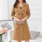 Set: Double-breasted Jacket + Pocket-detail A-line Skirt