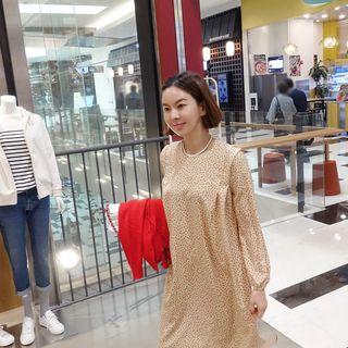 Pintuck-shoulder Polka-dot Dress