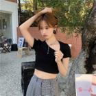 Short-sleeve Asymmetrical Neckline Cropped T-shirt