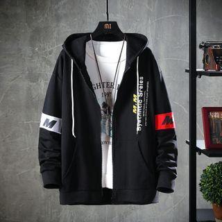 Color Block Lettering Zipped Hooded Jacket