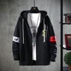 Color Block Lettering Zipped Hooded Jacket
