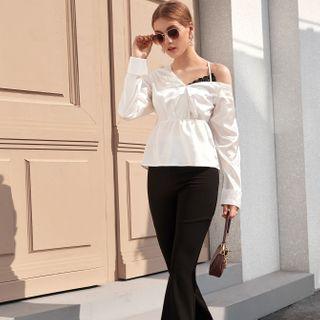 Long-sleeve Asymmetrical Neck Blouse