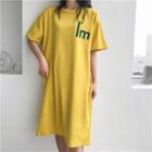 Letter Print Short Sleeve Loose T-shirt Dress As Shown In Figure - One Size