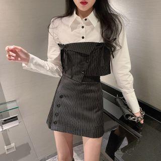 Mock Two-piece Striped Shirt / Skort