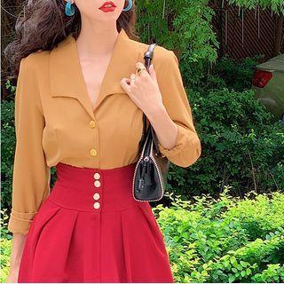 Long-sleeve Lapel Plain Single-breasted Shirt