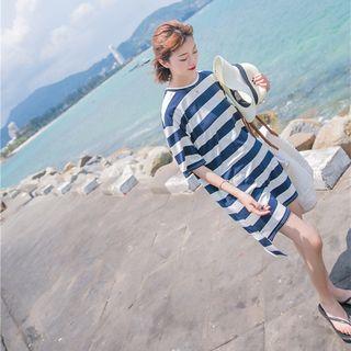 Striped Elbow Sleeve T-shirt Dress