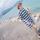 Striped Elbow Sleeve T-shirt Dress