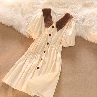 Short-sleeve Button-up Dress Almond - One Size