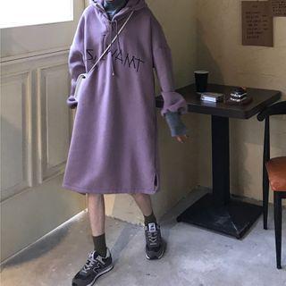 Letter Embroidered Hooded Long-sleeve Shift Dress
