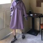 Letter Embroidered Hooded Long-sleeve Shift Dress