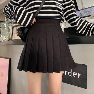Plain High-waist Accordion Pleat Mini Skirt