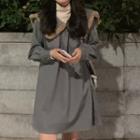 Long-sleeve Collared A-line Dress Gray - One Size