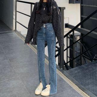 High-waist Split Skinny Denim Pants
