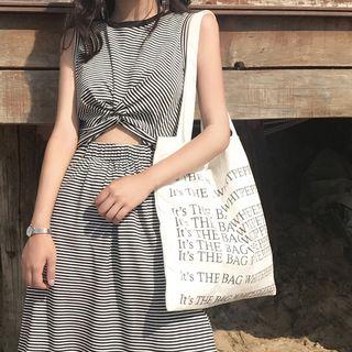 Cut Out Front Sleeveless Pinstriped Midi Dress