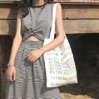Cut Out Front Sleeveless Pinstriped Midi Dress
